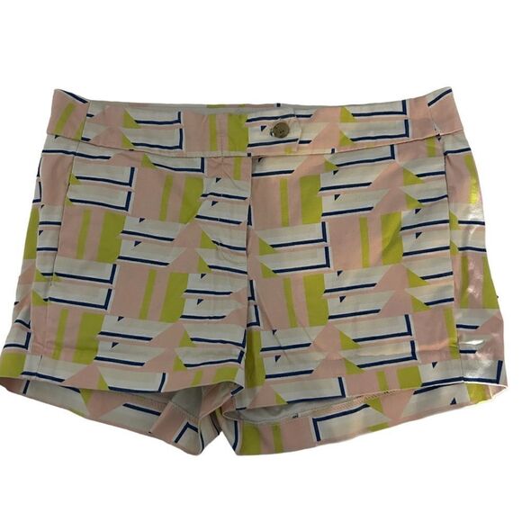 J. Crew Stretch Pink Green Geometric Print Shorts Size 4 - Picture 1 of 8